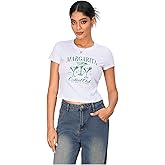 WDIRARA Women's Graphic Print Round Neck Short Sleeve Crop Tops Summer Casual Tee Shirts