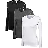 WANAYOU 2-3 Pack Women's Compression Shirt Long Sleeve Dry Fit Workout Tops Breathable Undershirt Running Athletic Base Layer