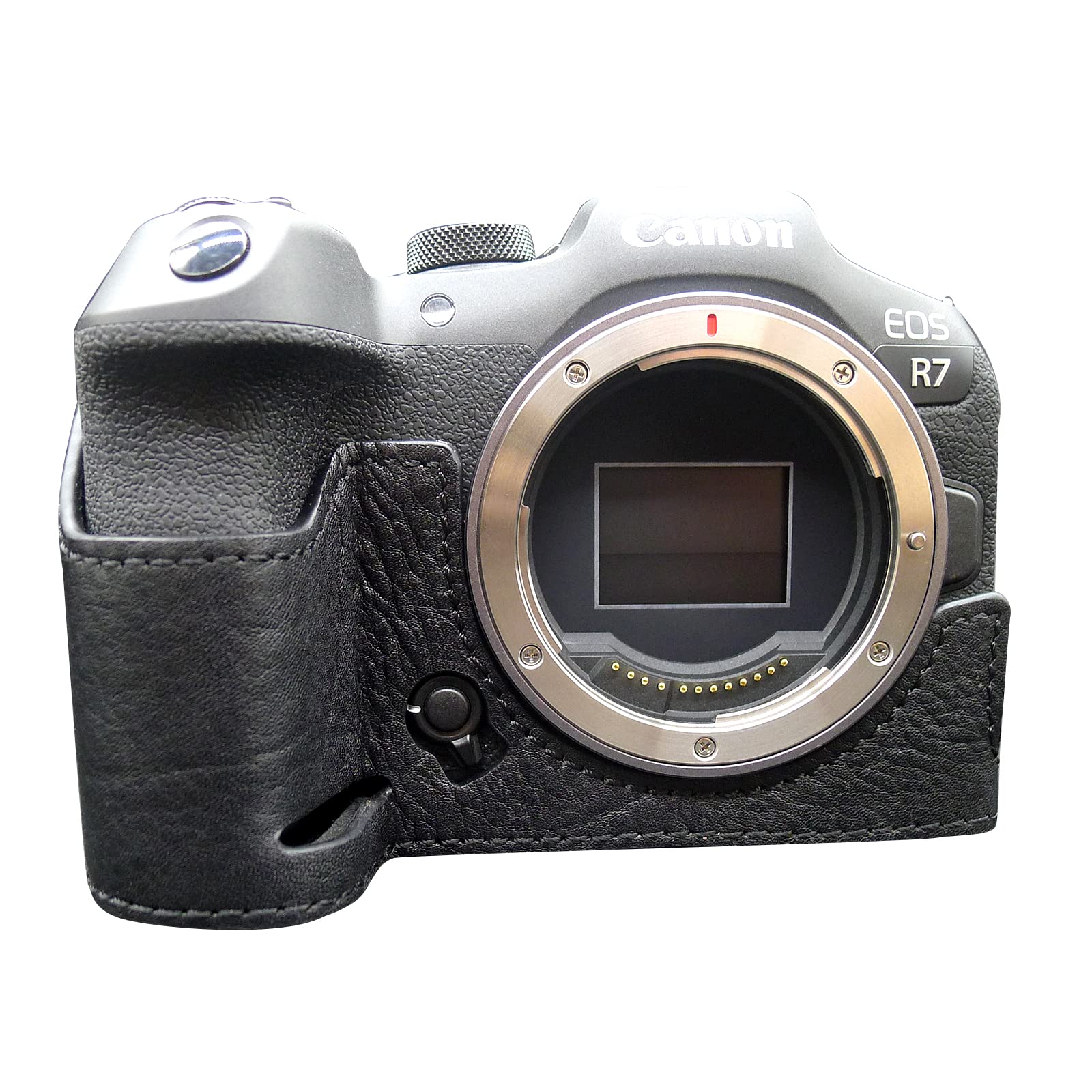 MUZIRI KINOKOO EOS R7 Case, Prorective Case Compatible for Canon EOS R7 Camera - Genuine Leather Bottom Case with Hand Grip- Black