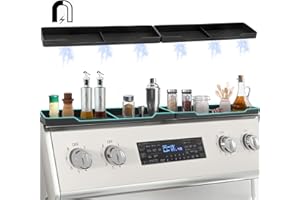 DTUQYX Silicone Stove Shelf Magnetic Shelf for Kitchen Stove, Magnetic Stove Top Shelf 30", Over The Stove Shelf, Zero Installation Oven Shelf for Top of Stove, Soft Non-Slip Kitchen Spice Organizer(Balck)