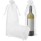 15 PCS White Organza Wine Gift Bags, Sheer Mesh Wine Bottle Jewelry Bags with Drawstrings Ropes, Pouches Bottle Covers for Travel Wedding Festival Party Favors Christmas Candle Sachet Bag (40×15 cm)