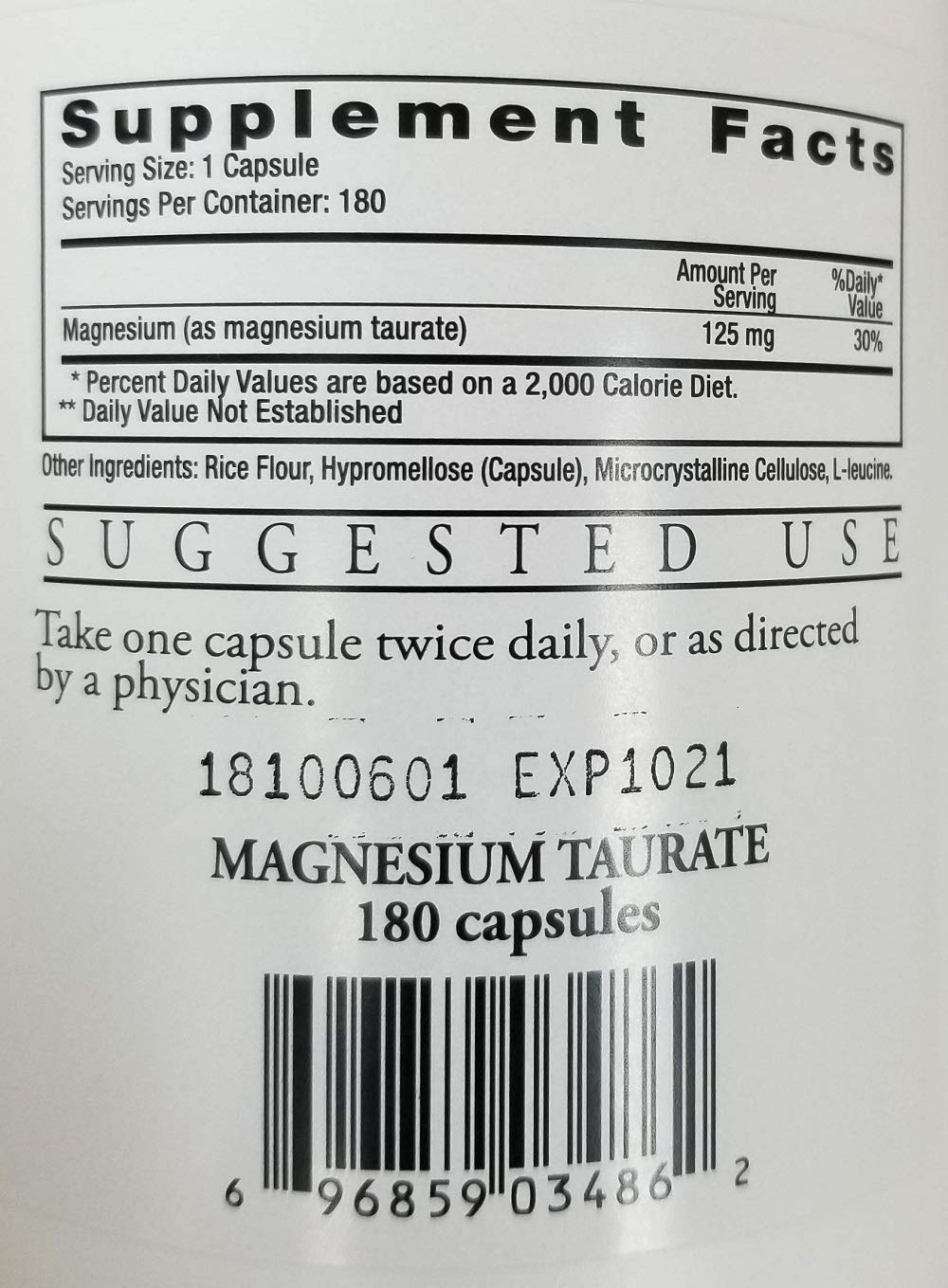 Magnesium Taurate Capsule, 125 mg, 180 Count eBay