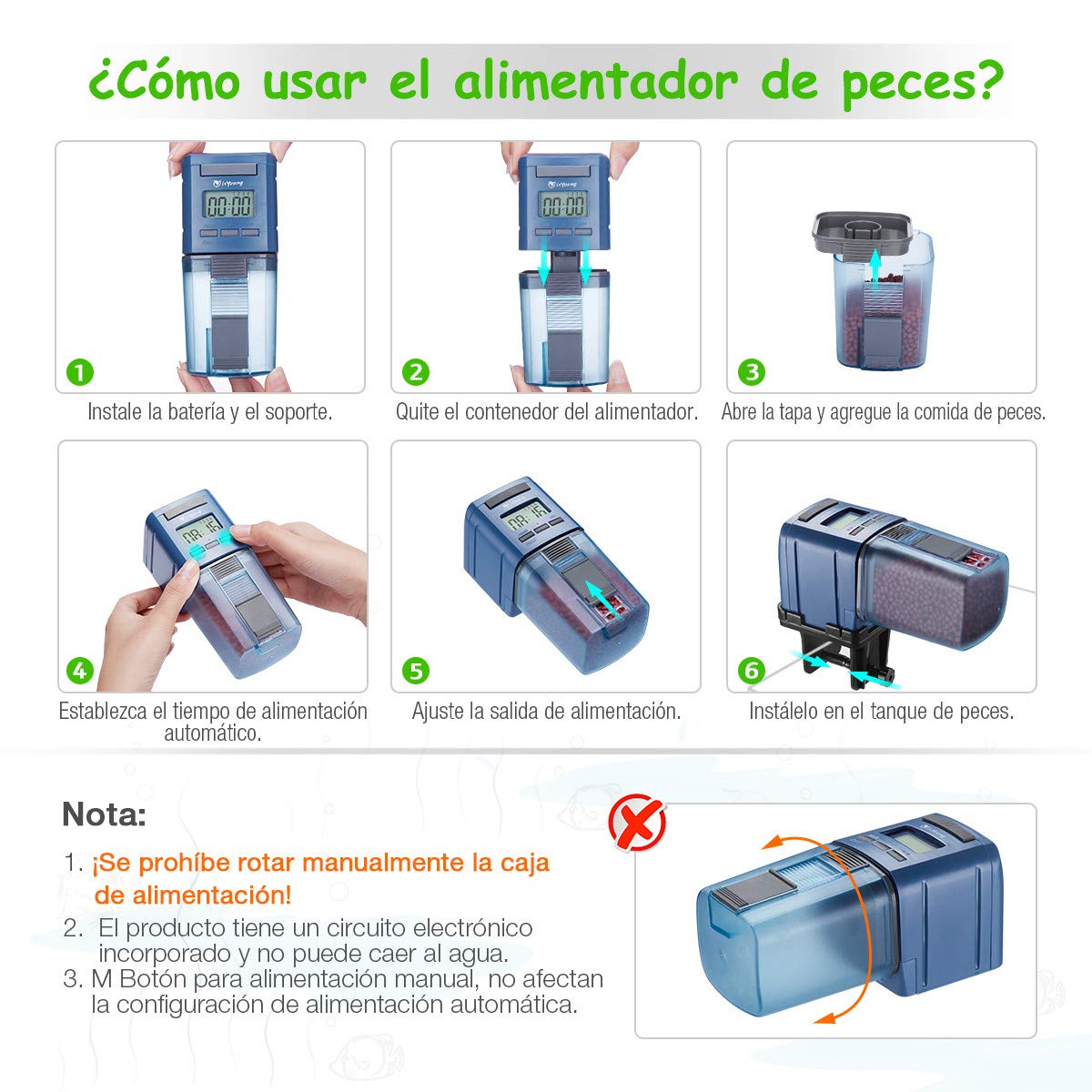 isYoung Alimentador Peces Automático Comedero Peces Automático con Pantalla LCD y Configuración de Tiempo de Alimentación Digital Dispensador de Comida