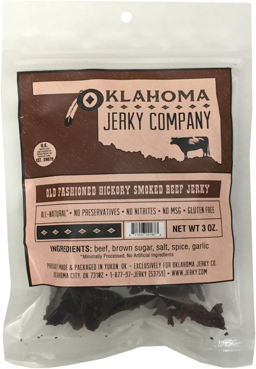 Old Fashioned Hickory Beef Jerky - No Frills Tough and Old Style Dry Beef Jerky - All Natural, Gluten Free, No Added Preservatives and No Added MSG, Healthy Protein Snacks, 2 oz (Pack of 1)