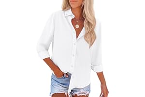 siliteelon Button Down Shirts for Women Oxford Shirt Cotton Dress Shirts Collared Long Sleeve Wrinkle Free Blouse Tops
