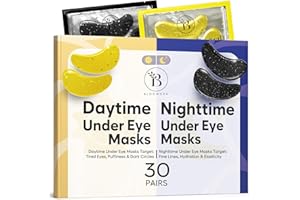 BLOOMORA Under Eye Patches for Puffy Eyes and Dark Circles, Gel Eye Masks with Caffeine, Collagen & Vitamin C, Deeply Moisturizing, Bachelorette Party Favors, Bridesmaid Gifts (30 Pairs, Day & Night)