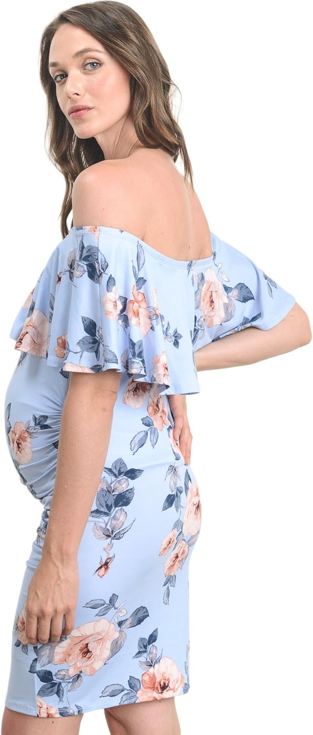 Hello MIZ Women's Floral Ruffle Off Shoulder Maternity Dress - Made in USA at  Women’s Clothing store