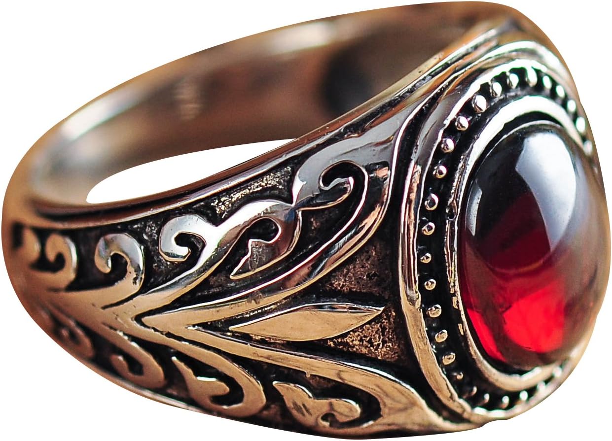 Retro Vintage 925 Sterling Silver Floral Vine Ring with Stone for Men Women Size 7.5-11