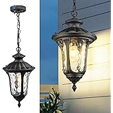 Luminzone Outdoor Pendant Light Dusk to Dawn Sensor, 17.13 Inch Adjustable Exterior Hanging Light Fixture Black Outside Ceili