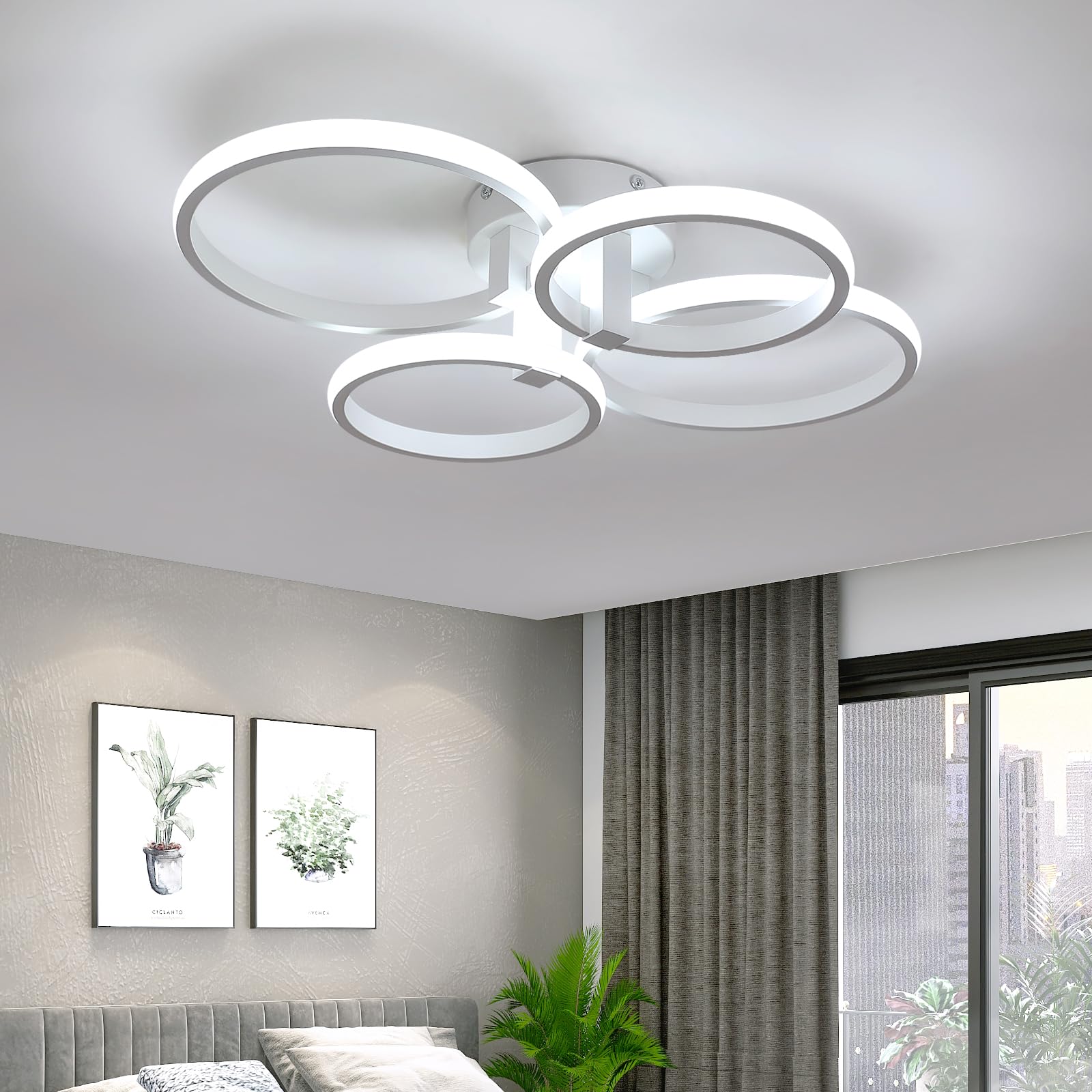DELIPOP LED Ceiling Light, 56W 6300LM Super Bright Modern LED Ceiling Lamp, 4 Rings Acrylic Ceiling Chandelier for Living Room Bedroom Kitchen, Cool White 6500K