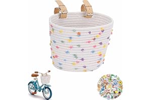 RELWEARS Kids Bike Basket Cotton Rope Woven Front Bicycle Basket for Boys Girls Bike Basket Kids Front Handlebar Basket for Scooter,Balance Bikes