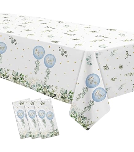 Sparkle & Bash Baby Boy Shower Table Covers - 3 Pack Rustic Bird Greenery Design