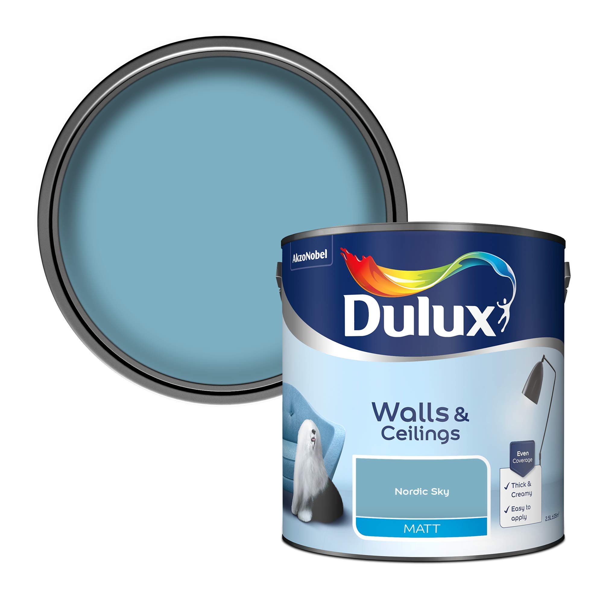 Dulux Walls & Ceilings Matt Emulsion Paint - Nordic Sky - 2.5L — image 1