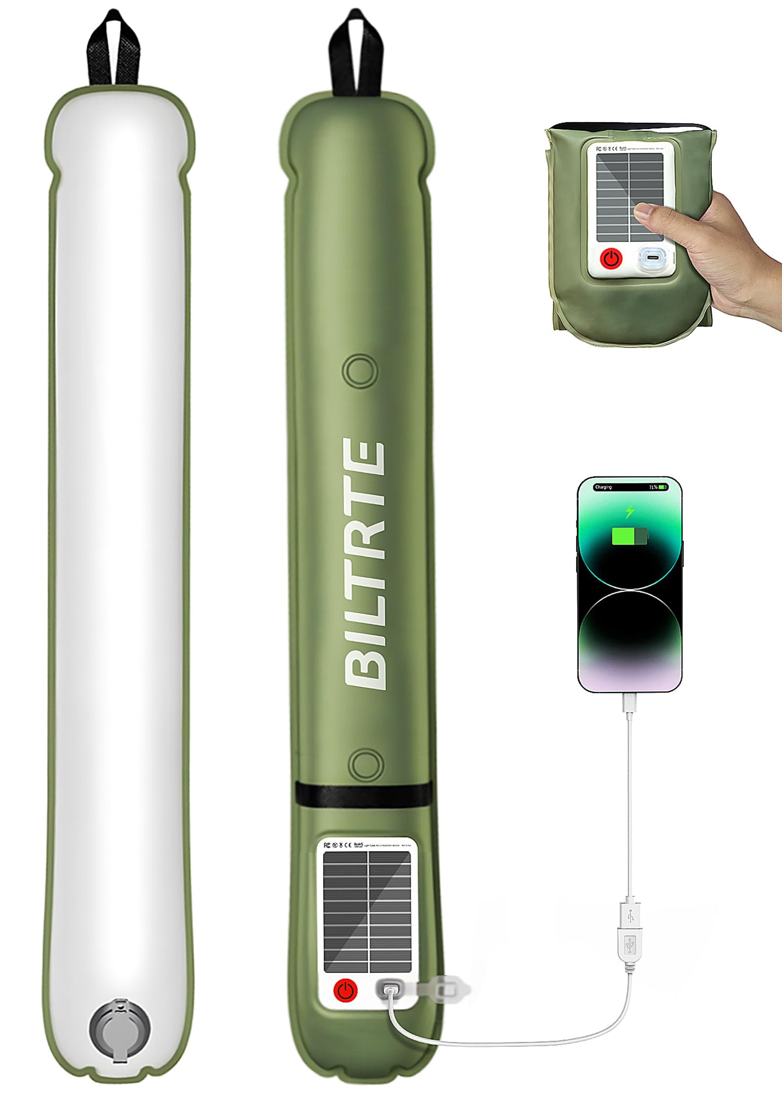 Photo 1 of ****MISSING POWER CORD & PUMP**** Solar Camping Lights Rechargeable, 4 Lighting Modes, IP66 Waterproof Inflatable Lamp for Hiking, Backpacking, Survival, Collapsible Tent Lights for Camping, Portable Lanterns for Power Outage ( Green)