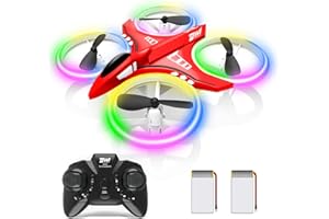 Dwi Dowellin 4.9 Inch Mini Drone for Kids Crash Proof LED Lights One Key Take Off Landing Flips RC Remote Control Small Drones Toys for Beginners Boys and Girls Adults Nano Quadcopter, Red
