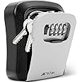 AT1NTEN Key Lock Box Wall Mounted, 4 Digit Combination Lockbox for Outside House,Key Safe Security Storage Lock Box 5 Keys Large Capacity with Resettable Code for Home, Office, Garage Weatherproof