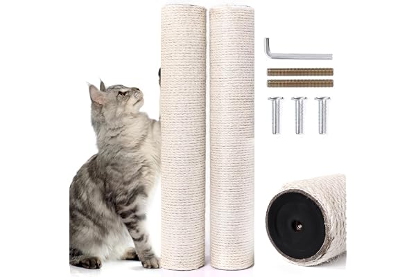 OSPNIEEK Cat Scratching Post Replacement with M8 Screws, 2 Pack 15.7“ Natural Sisal Rope Cats Tree Scratcher Refill, DIY Hemp