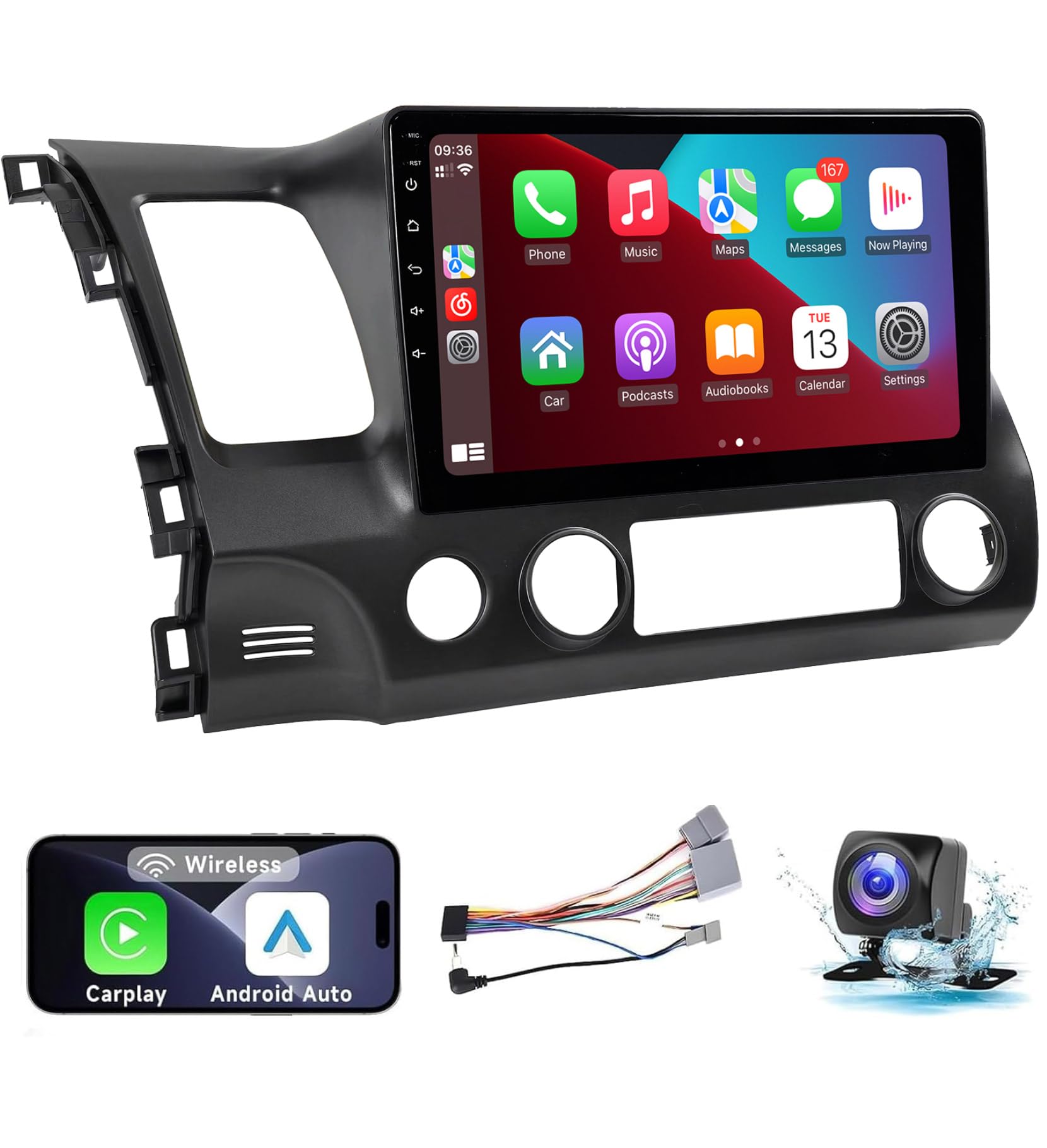 Photo 1 of Leadfan Car Stereo Radio Support Wireless CarPlay & Android Auto for Honda Civic 2006 2007 2008 2009 2010 2011, 10.1 Inch Touch Screen Bluetooth Car Stereo with GPS Navigation WiFi Backup Camera