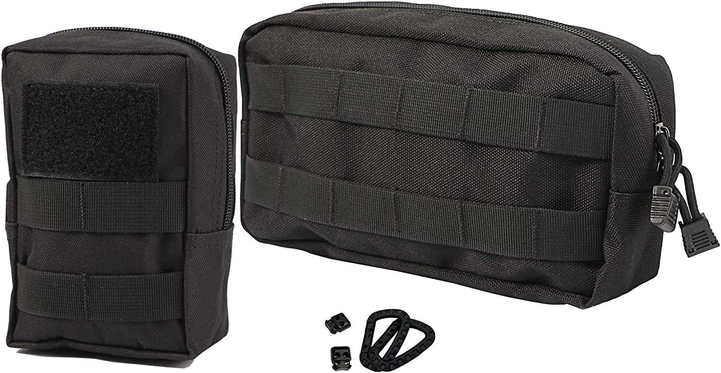 LefRight 2 Pack Small Molle Pouch Multipurpose EDC Compact Zipper Pouch Utility Tool Bag Combo Clips