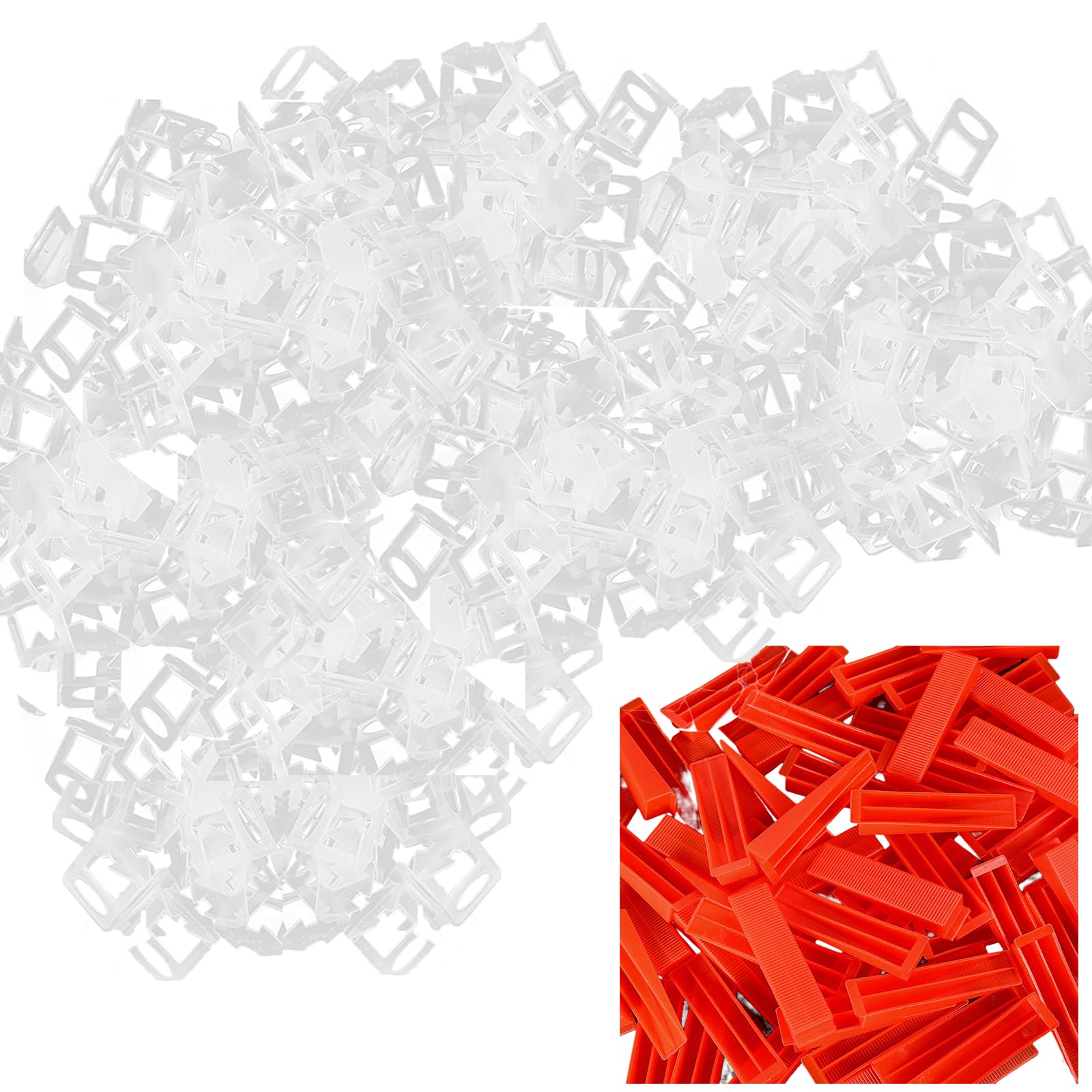 TUAKIMCE 600 PCS 2mm Tile Leveling System Set, 500PCS Spacer Clips + 100 PCS Reusable Wedges for Ceramic Tile and Stone Installation,Tiles Leveler Spacer Clips for Spacers Wall Floor — image 1