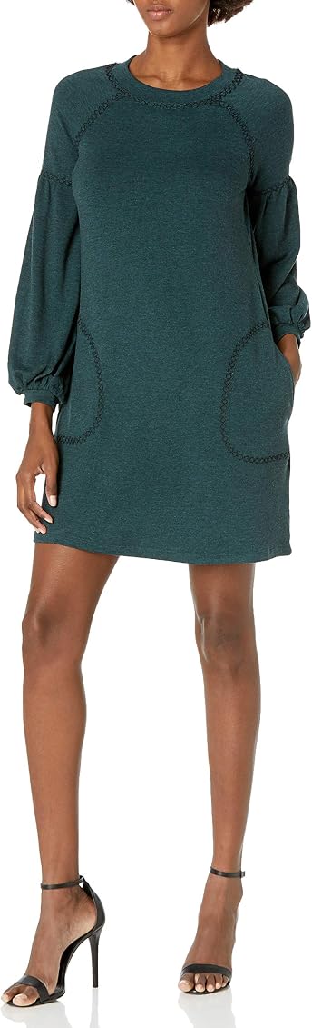 Topstitched Puffy Sleeve Sweater Dress 
