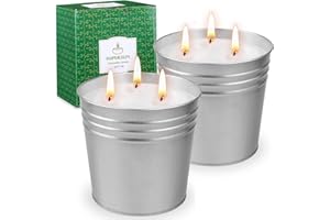 SUPERSUN Citronella Candles Outdoor Large, 17oz x 2 Pack 3-Wicks Soy Wax Lemongrass Bucket Candles Set, 200 Hours Burn Time Candles for Garden Home Patio Yard Balcony Camping BBQ Decorative
