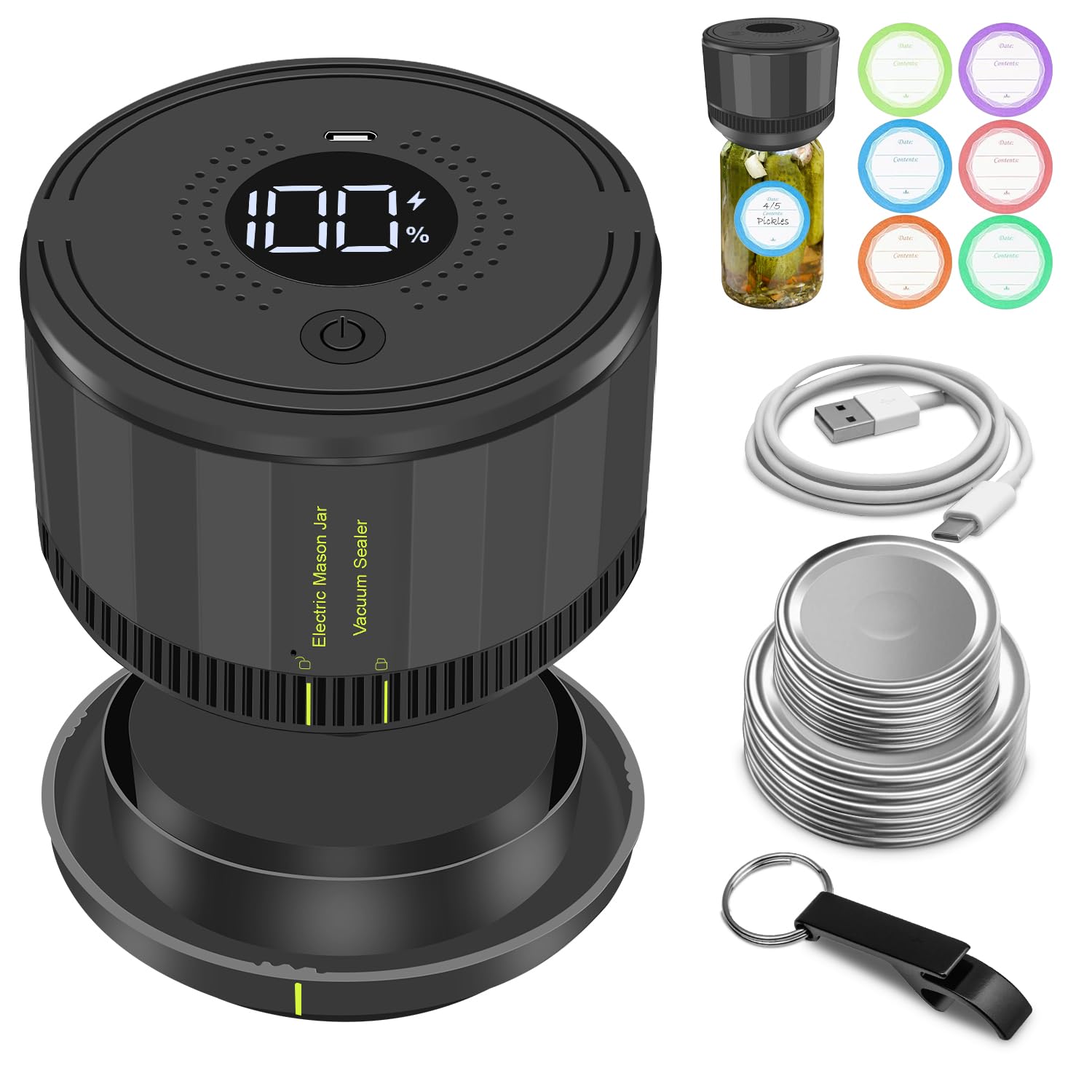 Photo 1 of YK Siguoril Electric Mason Jar Vacuum Sealer, Auto Stop Mason Jar Vacuum Sealer Kit for Wide Mouth and Regular Mouth canning lids with Food Storage Labels for Freshness and Preservation