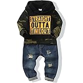 Renotemy Toddler Infant Baby Boy Clothes Winter Fall Outfits Hoodie Sweatsuit Ripped Jeans Denim Toddler Clothes for Boys