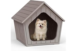 VIXZEN Dog House Outdoor Indoor Small Dog Resin Material Doghouse Outdoor Weatherproof Puppy Kennel with Air Vents, Easy Assembly Cozy Pet Shelter for Patio, Porch, Living Room (Grey)