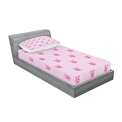 Lunarable Pig Fitted Sheet & Pillow Sham Set, Pig
