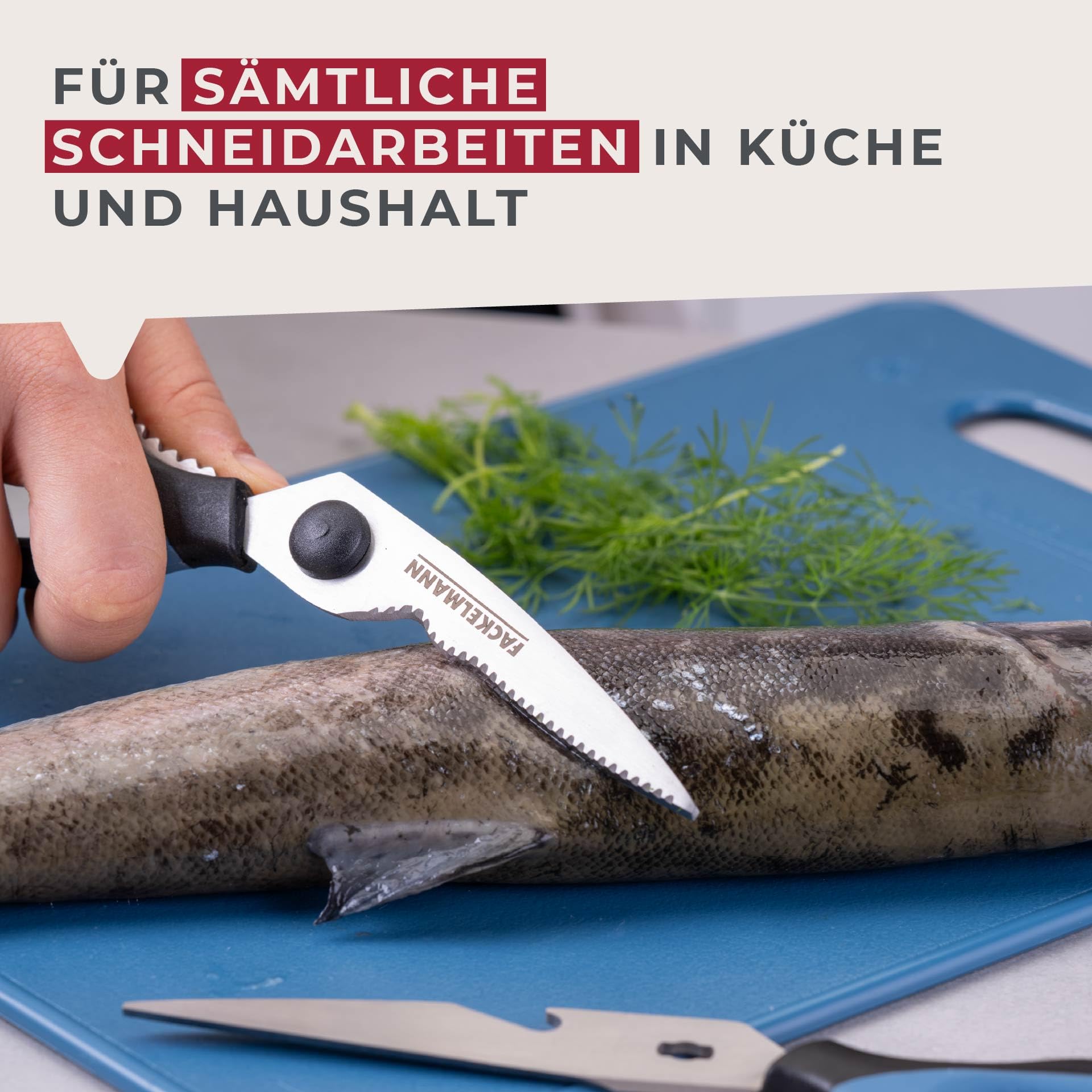 Fackelmann Softgriff-Universalschere – 21 cm, Multifunktionale Küchenschere mit Kapselheber und Schraubverschlussöffner, Reinigung per Hand, Blau 4