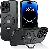 BENTOBEN Magnetic for iPhone 14 Pro Max Case with Invisible Stand [Compatible with Magsafe] Cute Curly Wavy Matte Phone Case iPhone 14 Pro Max Slim Fit Ring Kickstand Shockproof Women Men Cover, Black