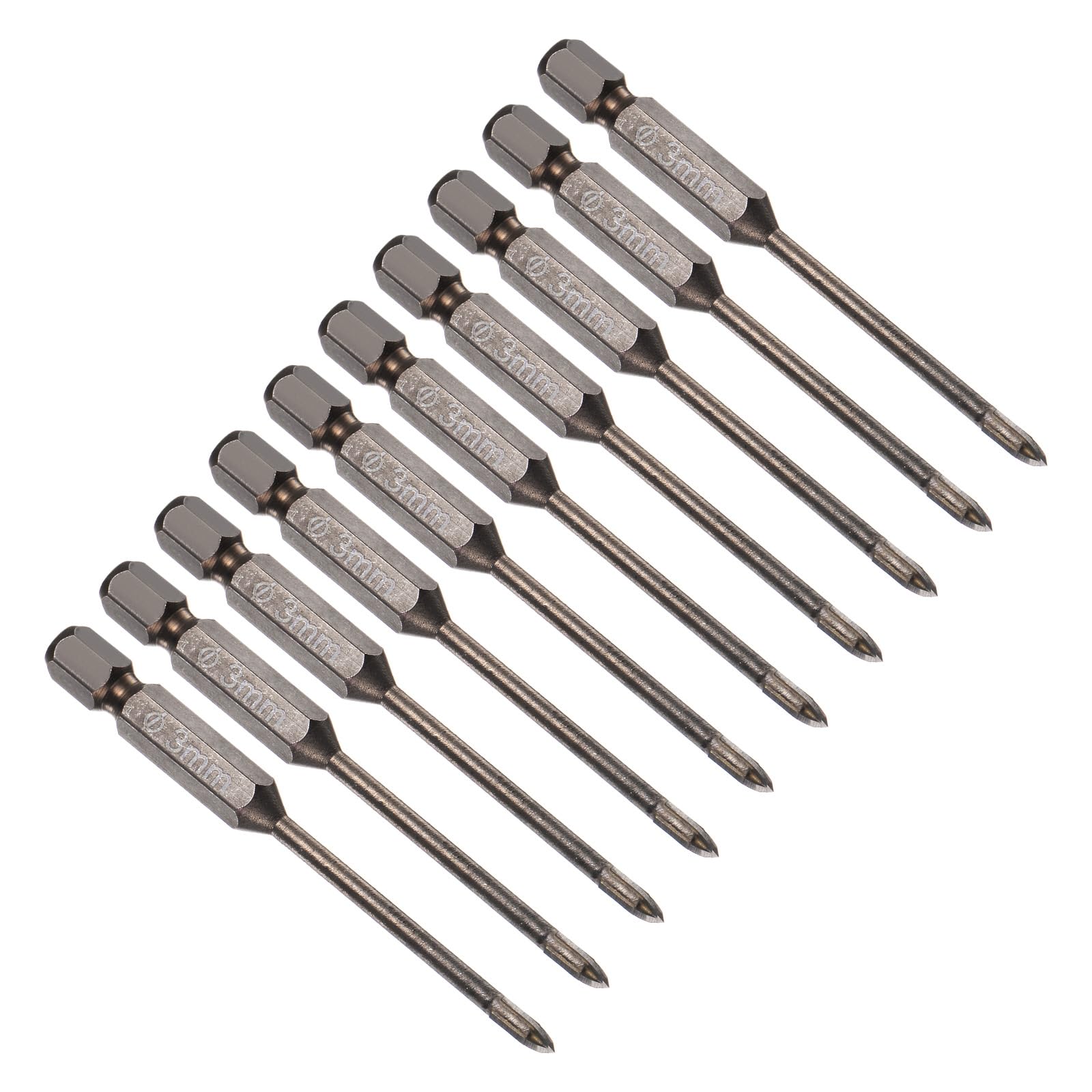 CoCud Titanium Masonry Drill Bit, 3mm Cutting Dia 74mm Length 1/4" Hex Shank Carbide Cross Tip Concrete Drill Bits Yellow - (Applications: for Wood Glass Brick Cement), 10-Pieces