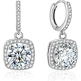 Moissanite Hoop Earrings for Women, 2-6CT 18K White Gold Plated Sterling Silver D Color Drop Dangle Earring, Jewelry for Wife Her Birthday Wedding