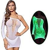 DTWAWA Glow in the Dark Sexy White Fishnet Stockings, Stylish Bodysuit Leggings for Womens Party