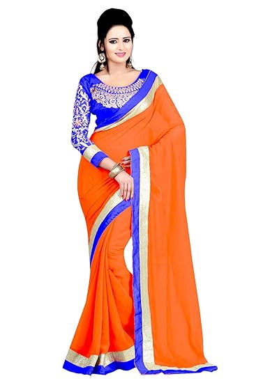 Winza Designer Womens Faux Georgette Saree with Blouse (NECBLOUSE ORANGE_Orange)