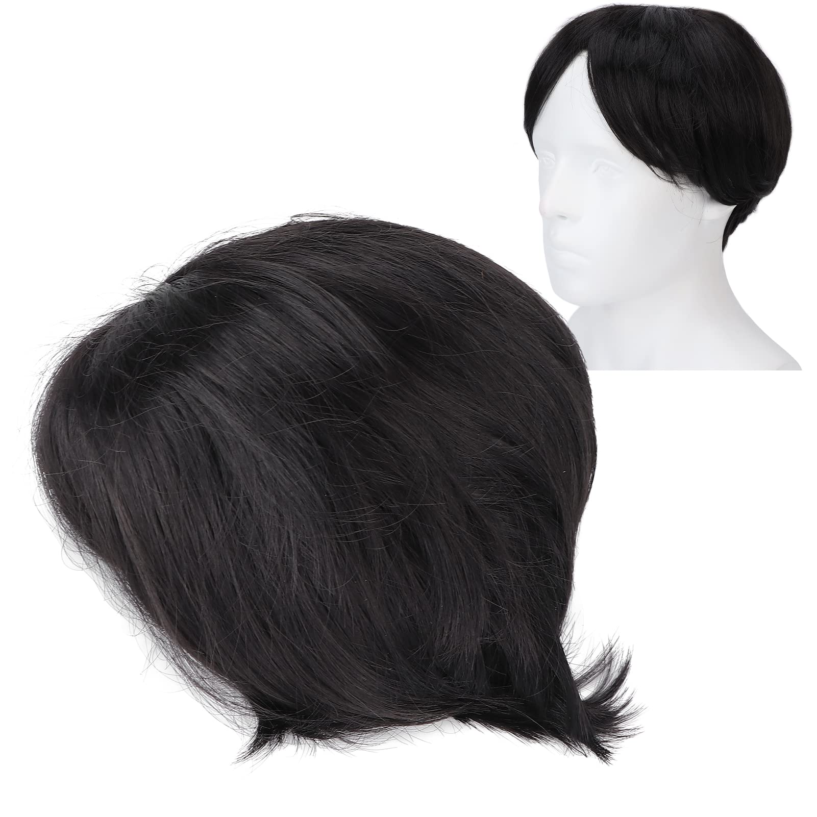Men Short Wig - Black Finely Trimmed Wigs with Shapes Designed by Professional Hair Stylists - Fluffy Natural Breathable Net Firmly Synthetic Hair for Men Daily Use