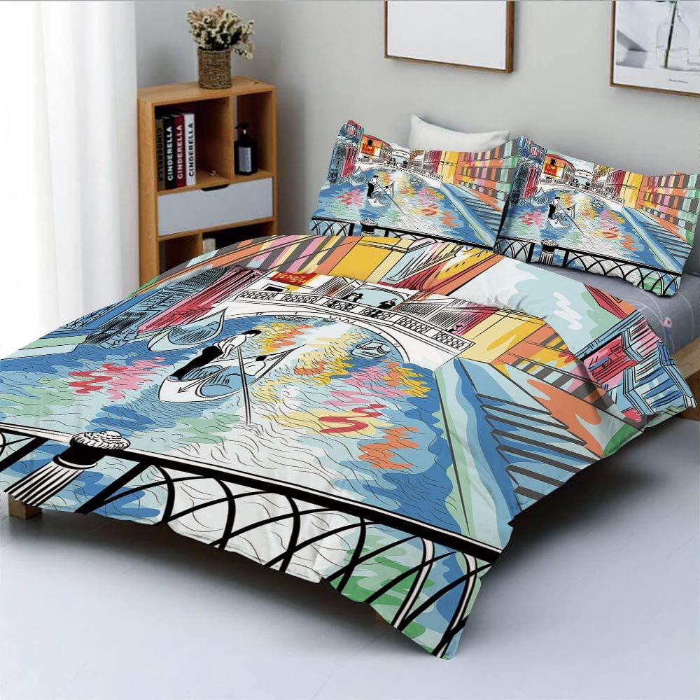 Duplex Print Duvet Cover Set Full Size,Colorful Sketch of a Landscape The Bridge of Sighs in Venice Artistic Romantic Scene DecorativeDecorative 3 Piece Bedding Set with 2 Pillow Sham,Multicolor,Best