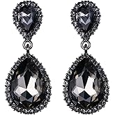 EVER FAITH Women's Austrian Crystal Wedding Tear Drop Dangle Earrings