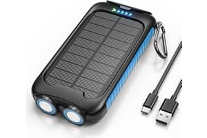 Nuynix Solar Charger Power Bank, 38800mAh Portable Phone Charger with 1 Type-C & 2 USB-A Ports Built-in Dual LED Flashlight, 15W Fast Charging Waterproof Solar Panel Charger