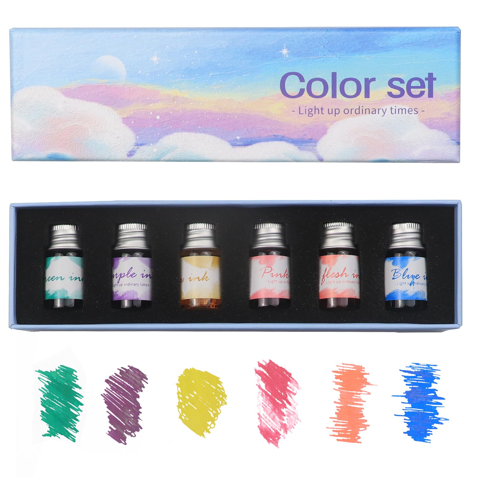 AOKUY Drawing Inks,Calligraphy Inks, 6Colorful Dip Pen Ink Set for Writing, Drawing, Great for Gift Giving.