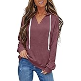 EasyGala Womens V Neck Hoodie Lightweight Long Sleeve Sweatshirts Casual Loose Drawstring Pullover Fall Fashion Top 2026