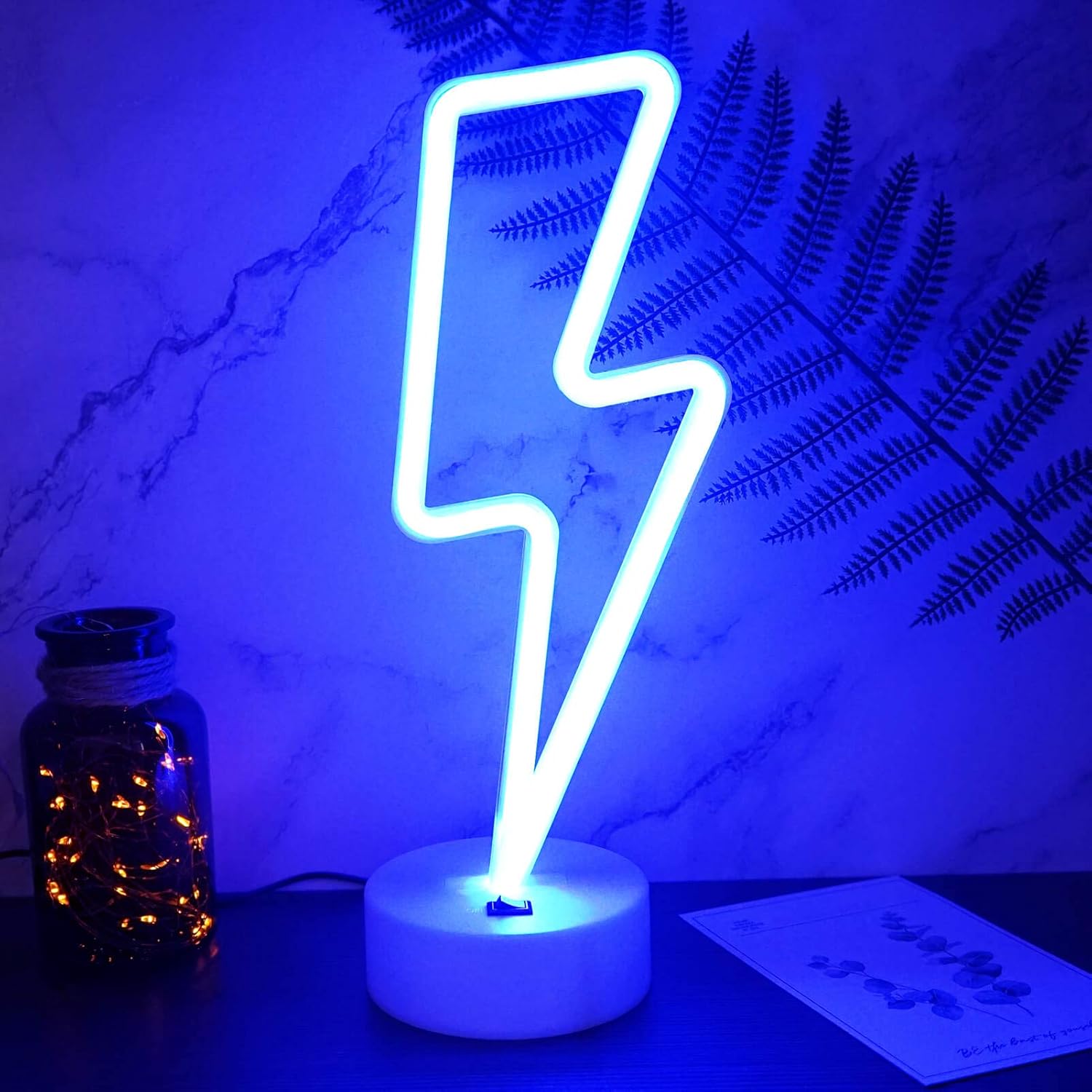 YIVIYAR Lightning Bolt Neon Sign, USB Cable/Battery Blue Neon Light Cool Things Kids Room Decor for Boys Bedroom Lighting Cool Lamps for Teens Bedroom Cool Gadgets Cool Room Decor(Lightning)