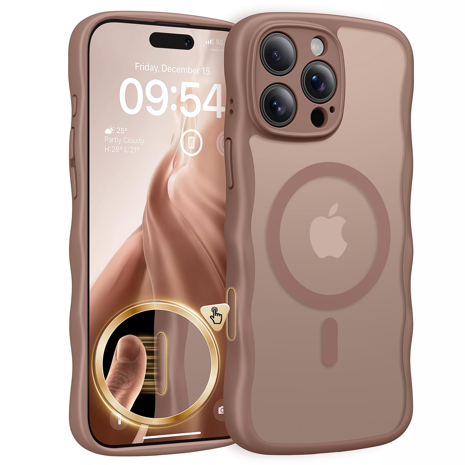Photo 1 of TAURI Magnetic for iPhone 16 Pro Max Case, Cute Wavy Design [Full Camera Protection] [Compatible with Magsafe] Anti-Slip Translucent Matte Case for iPhone 16 Pro Max for Women Girls, Desert Brown
