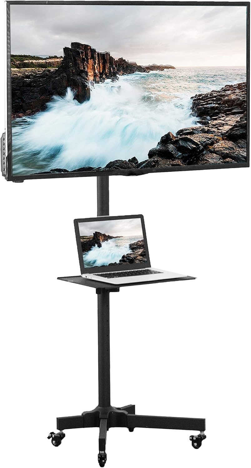 VIVO Universal Mobile TV Cart for 23-55 inch LCD LED Flat Panel Screen TVs up to 55 lbs, Pro Height Adjustable Rolling Black Stand with Laptop Shelf, Locking Wheels - Max VESA 400x400 (STAND-TV04M) : Office Products