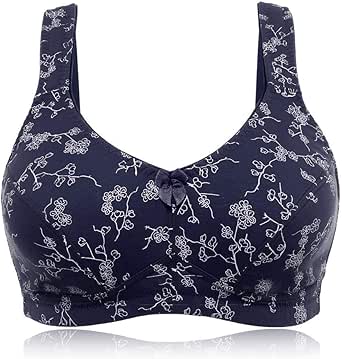 KISSLACE Women Cotton Bra Full Coverage Wire-Free No Padded Floral Comfort Plus Size Minimizer 