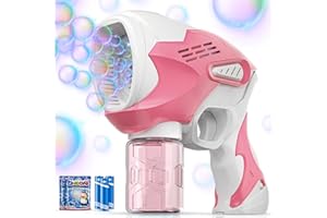 Boerfmo Pink Bubble Gun Machine - 8 Holes Bubbles Wands Blaster with LED Light - Toys Gifts for Ages 3+ Girls, for Girl 3 Year Old Over