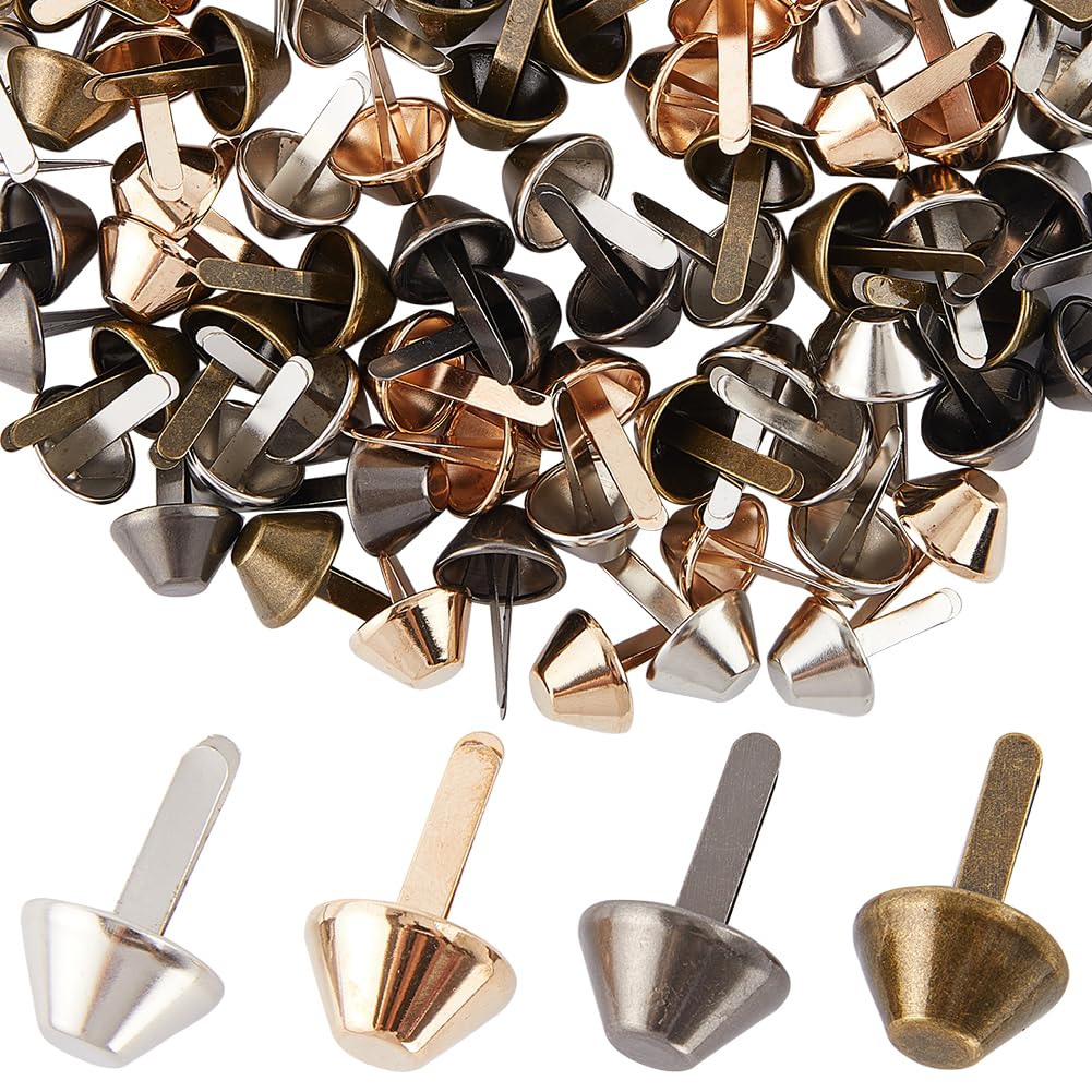 GORGECRAFT 100Pcs 4 Colors 24.5x14.5mm Bag Feet Studs Metal Plate Bottom Stud Cone Studs Mushroom Spike Rivet Nailheads Metal Brads for Leather Craft Handbag Purse Making Clothing Boots Shoe Decor