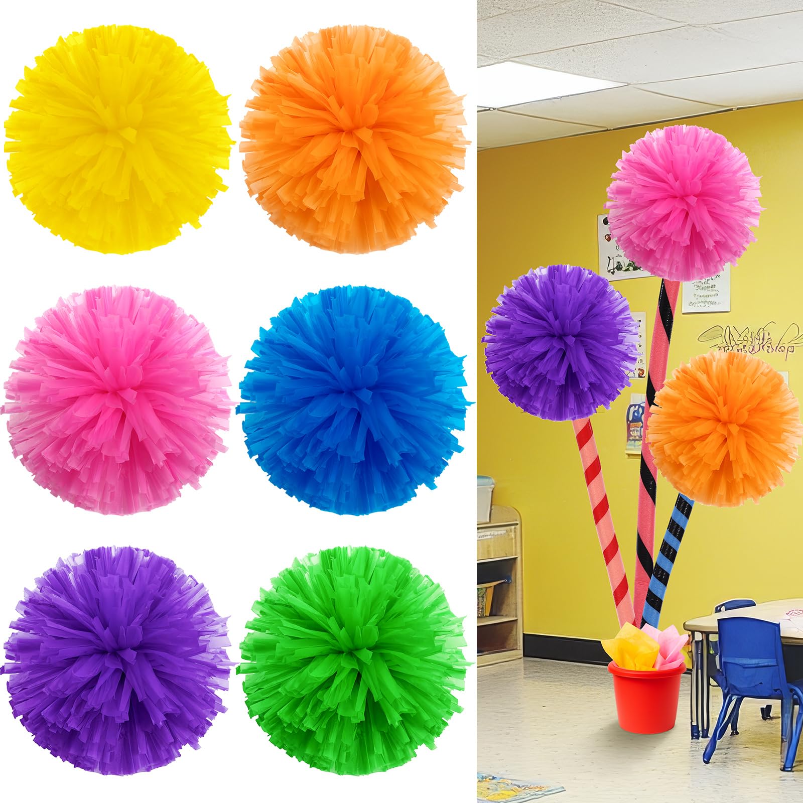 Photo 1 of Tinlade 6 Pcs 14 Inch Dr Party Decorations Large Trees Pom Pom Supplies Decorations Colorful Fluffy Fuzzy Tissue Paper Flowers for Classroom Reading Event, Birthday Party, Gift for Reading Enthusiasts