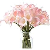 SITUMEIZI 24 PCS Pink Fake Flowers Artificial Calla Lily Silk Flowers Real Touch for Mother's Day Easter Home Kitchen Decor Wedding Bouquet Office Spring Decoration